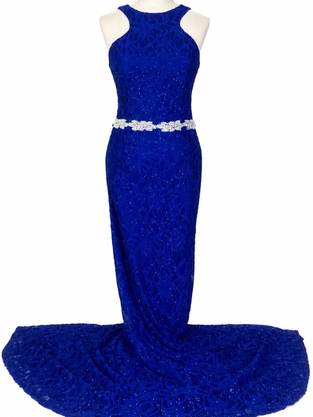 Rhinestone Lace Dress City Studios Royal Blue Mermaid Evening Gown Sz 7 Juniors